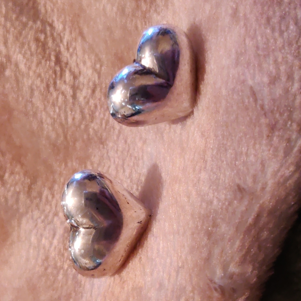 Vintage Sterling Silver Puffy Hearts Earrings